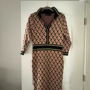 💐New York & Company Pink and Black Geometric Midi Dress 3/4 Sleeve Dress🪷